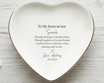 Bandeja personalizada para anillos de cuñada, regalo de agradecimiento de boda, bandeja de joyería conmovedora para ella, regalo de cumpleaños, recuerdo familiar de la novia.