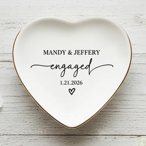Personalized Engagement Ring Dish, Custom Ceramic Jewelry Tray, Minimalist Keepsake Gift for Bride, Bridal Shower Gift, Newly Engaged Gift