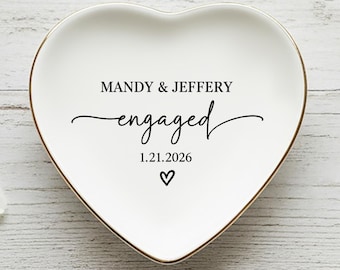 Personalized Engagement Ring Dish, Custom Ceramic Jewelry Tray, Minimalist Keepsake Gift for Bride, Bridal Shower Gift, Newly Engaged Gift