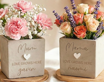 Spersonalizowana doniczka dla mamy, prezent na Dzień Matki dla mamy i babci, doniczka cementowa, kwadratowy wazon betonowy, pamiątka urodzinowa, dekoracja do domu