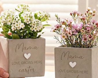 Cement Flower Pot for Mom Grandma, Personalized Mother's Day Gift, Square Concrete Planter, Birthday Thank You Gift for Mum Nana Home Decor