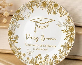 Smyckesfat för examen, personlig ringfat i keramik, examensminnespresent, present till henne från universitetet, fat för klass 2026