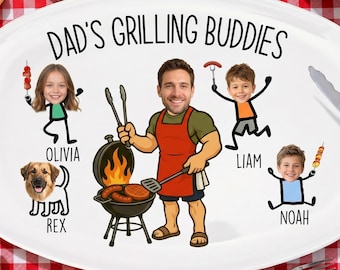 Papas Grilling Buddies Teller als Vatertagsgeschenk, personalisierter Kunststoff-Grillteller von Kids & Pets, Grillmeister-Geschenk