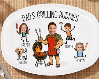 Pappas grilltallrik, gåva från barn, personlig grilltallrik för pappa i keramik, fars dag-present till pappa, anpassad familjegrilltallrik