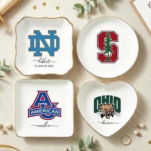 Regalo con logo universitario, plato personalizado para anillo de graduación, plato de cerámica para joyas, regalo de graduación para hija, recuerdo personalizado para dormitorio