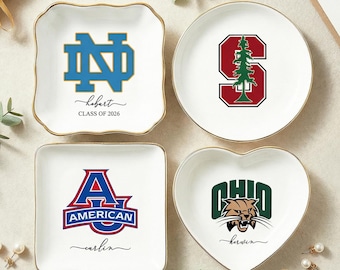 Regalo con logo universitario, plato personalizado para anillo de graduación, plato de cerámica para joyas, regalo de graduación para hija, recuerdo personalizado para dormitorio