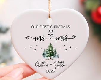 Our First Christmas as Mr & Mrs Ornament 2026,Personalized Couple 1st Christmas Keepsake, 1st Xmas Gift for Couples,Christmas Ceramic Bauble