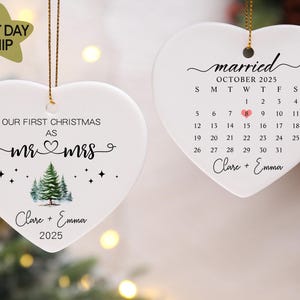 Our First Christmas as Mr & Mrs Ornament, Personalized Couple 1st Christmas Keepsake, 1st Xmas Gift for Couples, Christmas Ceramic Bauble