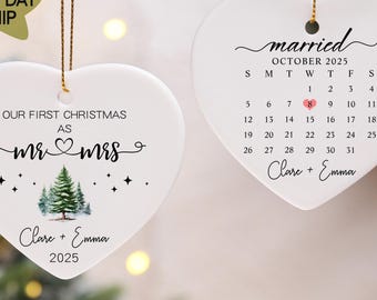 Our First Christmas as Mr & Mrs Ornament, Personalized Couple 1st Christmas Keepsake, 1st Xmas Gift for Couples, Christmas Ceramic Bauble