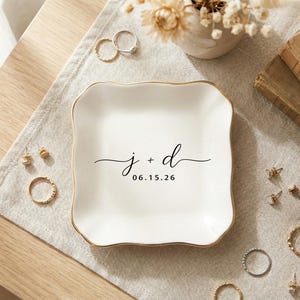 Personalized Ring Dish with Initials & Date, Ceramic Minimalist Jewelry Tray, Engagement Gift for Couple, Bedroom Decor for Everyday Use image 7