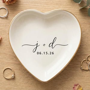 Personalized Ring Dish with Initials & Date, Ceramic Minimalist Jewelry Tray, Engagement Gift for Couple, Bedroom Decor for Everyday Use image 10