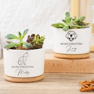 Nie vergessener Pflanzentopf, kundenspezifischer Blumentopf mit Bambustablett, personalisierter Haustier-Erinnerungs-Pflanzer, Verlust des Haustiergeschenks, Haustier-Gedenkgeschenk-Blumentopf