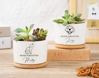 Never Forgotten Plant Pot,Custom Flower Pot With Bamboo Tray,Personalized Pet Memorial Planter,Loss of pet gift,Pet Memorial Gift Plant Pot