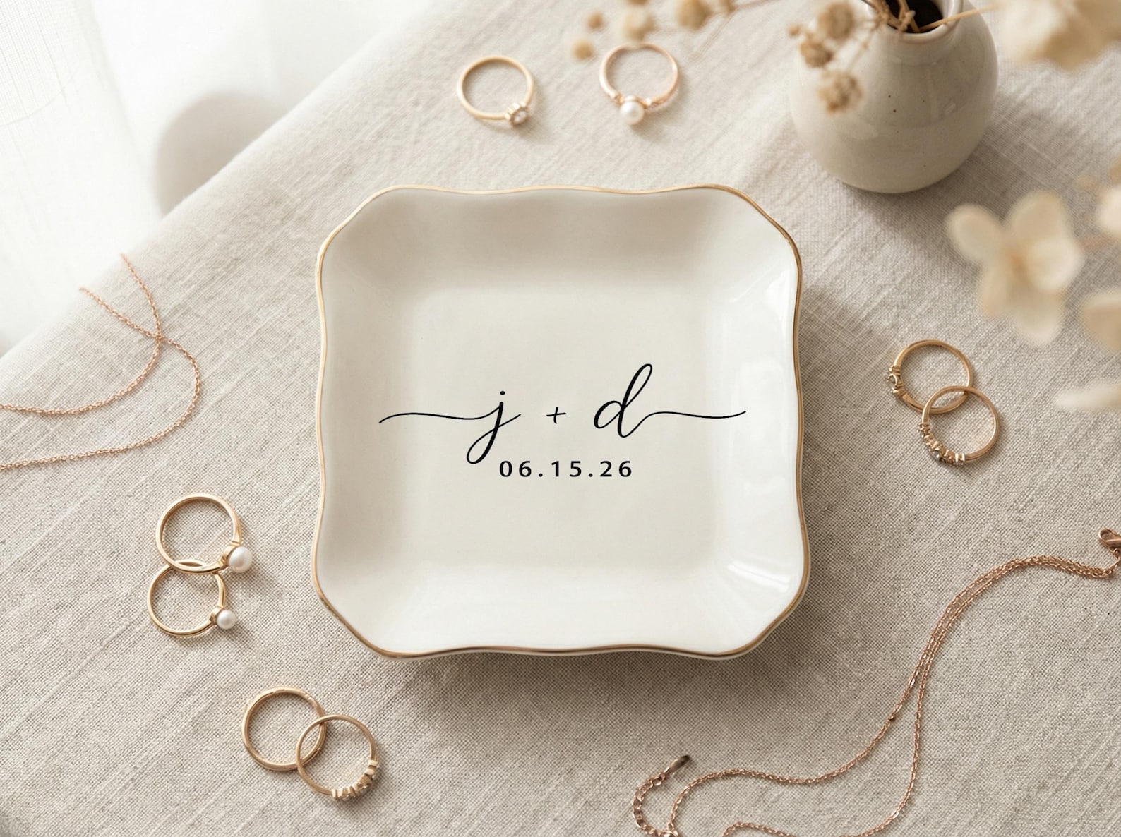 Personalized Ring Dish With Initials & Date, Ceramic Minimalist Jewelry ...
