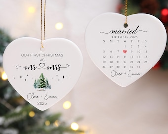Unser erstes gemeinsames Weihnachtsfest als Ehepaar – Keramik-Weihnachtsschmuck, personalisierte Erinnerung an das erste Weihnachtsfest für Paare, Geschenk zum ersten Weihnachtsfest für Verlobte und Ehepaare