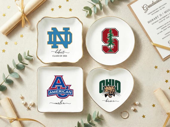 College Logo Gift, Personalized Graduation Ring Dish, Ceramic Jewelry Dish, Graduation Gift for Daughter, Custom Grad Keepsake Dorm Decor