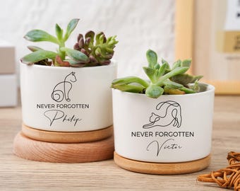 Personalized Pet Memorial Planter,Pet Memorial Gift Plant Pot,Custom Flower Pot With Bamboo Tray,Never Forgotten Plant Pot,Loss of pet gift