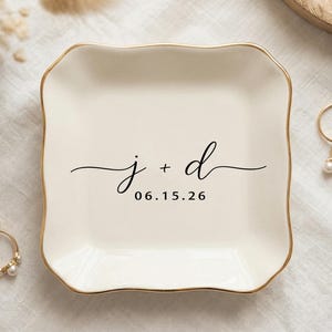 Personalized Ring Dish with Initials & Date, Ceramic Minimalist Jewelry Tray, Engagement Gift for Couple, Bedroom Decor for Everyday Use image 9