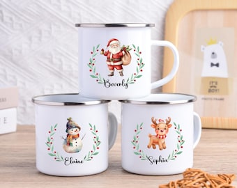 Tazza di Natale personalizzata, tazza smaltata natalizia per bambini, tazza personalizzata per cioccolata calda da 295 ml, Buon Natale, regali per la calza di Natale
