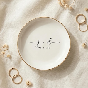 Personalized Ring Dish with Initials & Date, Ceramic Minimalist Jewelry Tray, Engagement Gift for Couple, Bedroom Decor for Everyday Use image 8