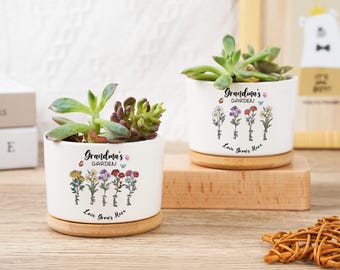 Pot de fleur personnalisé le mois de naissance, cadeau pour grand-mère, pot de plante personnalisé avec nom, jardin de grand-mère, cadeau fête des mères de petit-enfant, cadeau d'anniversaire