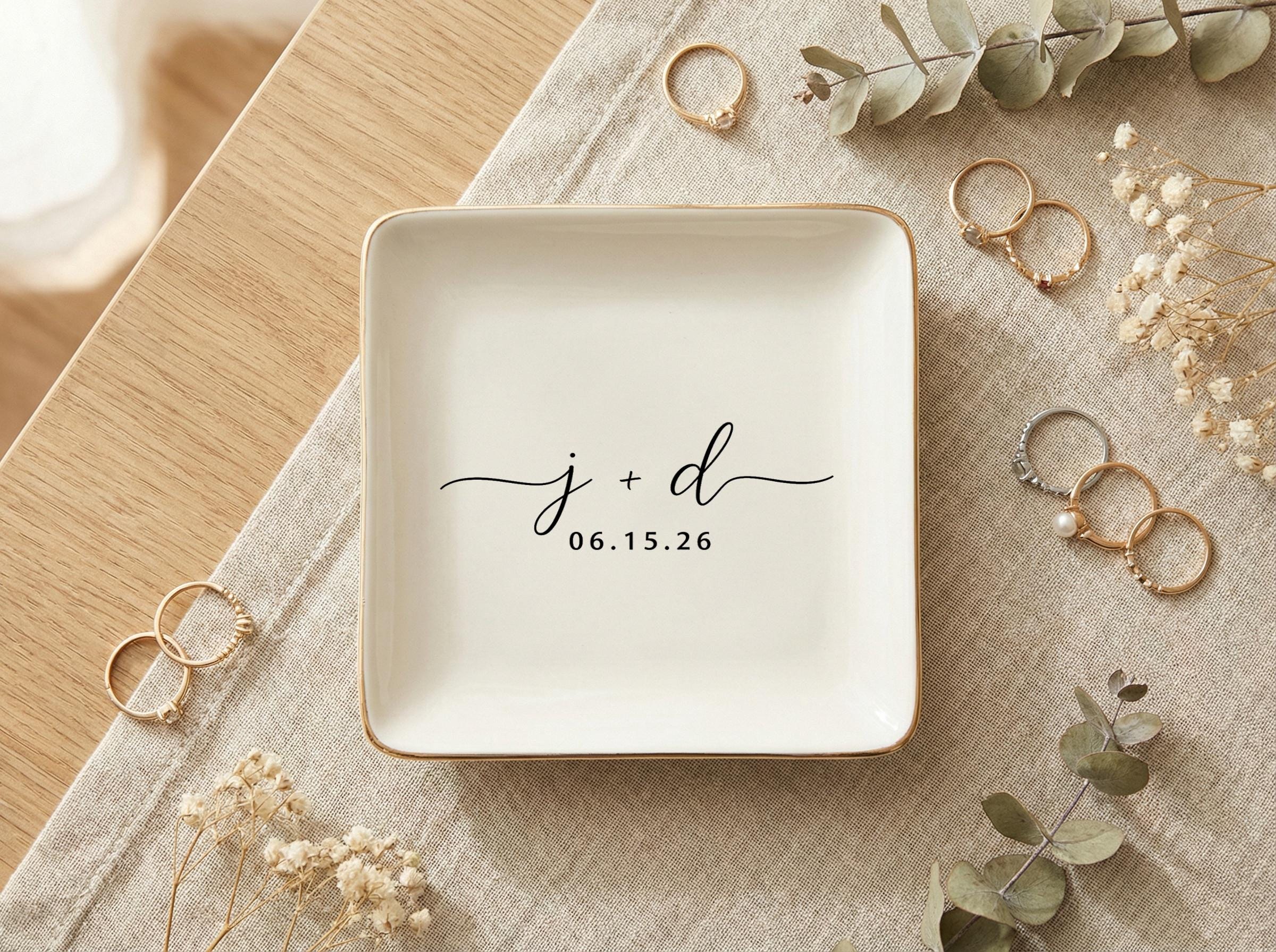 Personalized Ring Dish With Initials & Date, Ceramic Minimalist Jewelry ...