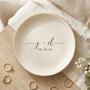Personalized Ring Dish with Initials & Date, Ceramic Minimalist Jewelry Tray, Engagement Gift for Couple, Bedroom Decor for Everyday Use image 5
