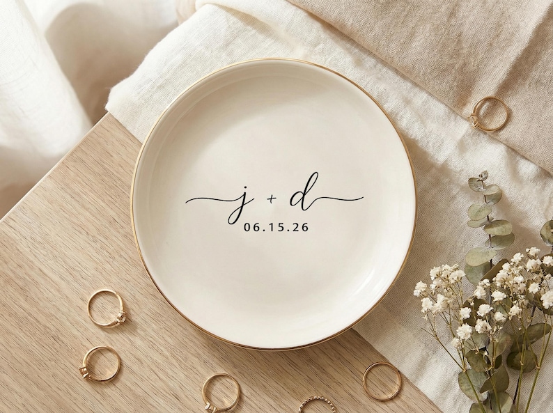 Personalized Ring Dish With Initials & Date, Ceramic Minimalist Jewelry ...