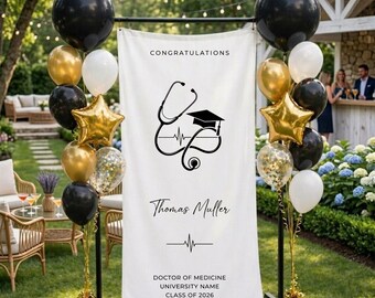 Custom Therapist Sign, Personalized Doctor Party Backdrop, Grad Party Tapestry Decor