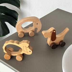 Houten dier op wiel, montessorispeelgoed voor 1-jarige, cadeau voor peuter, doopcadeaus, figuurspeelgoed huisdier