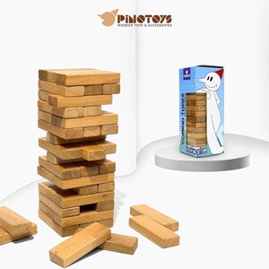 Natural Wooden Tumbling Tower, Stacking Tower Game, 48 large blocks, Coffee Table Decor, Gift For Kids
