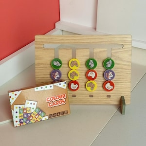 Jogo de lógica de madeira com 30 cartas, brinquedos de aprendizagem Montessori, quebra-cabeças, jogo de combinação de cores para crianças, quebra-cabeça de classificação Montessori