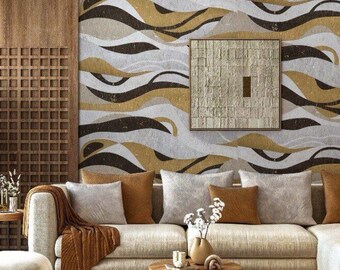 Luxury Cork Wallpaper Mural: Sustainable Wave Pattern Wall Art | Natural Cork, 6 or 8 Yard Roll, Textured Wall Decor