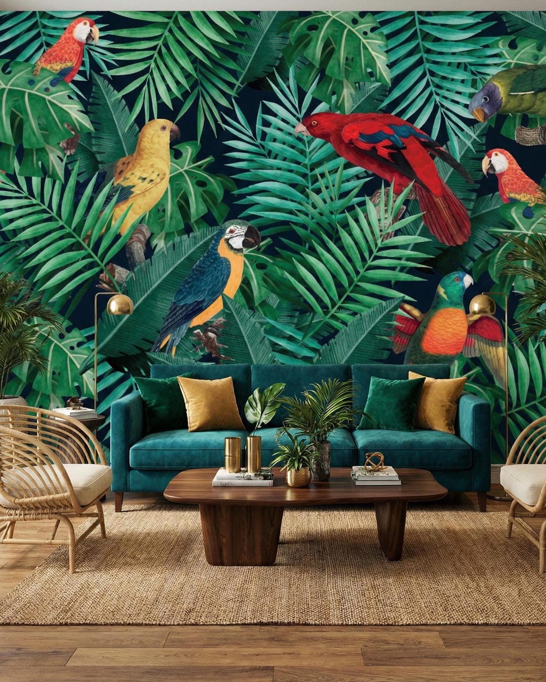 Tropical Parrot Mural, Vintage Botanical Peel and Stick Wallpaper - Etsy
