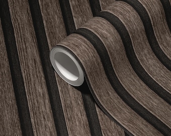 Dark Wood Panel Wallpaper: Textured Non-Woven Vinyl, Removable Peel & Stick | Wood Slat Effect Wallpaper, Rustic Wall Decor
