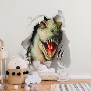 3D T-Rex Wall Mural: Realistic Dinosaur Kids&#39; Room Decor
