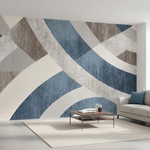 Geometrisk båge väggmålning, modern blågrå virvel, anpassad storlek