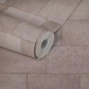 Industrial Tile Look Wallpaper | Rustic Concrete Panel Wall Art | Earthy Neutral Textured Design | Non-Woven Vinyl ( W 0.53m x H 10.05m)