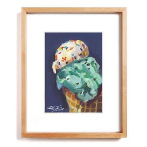 Stampa artistica di gelato Double Scoop, dipinto a olio originale dello studio Quincey Turner, cibo colorato, stampa pop art giclée, stampa con passepartout 8x10"