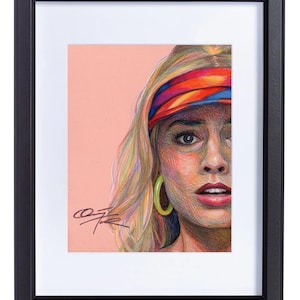 Barbie Margot Robbie Funny Barbie Movie, Fine Art Print, Quincey Turner Studio Colored Pencil, Colorful Giclee, 8x10&quot; Matted Print