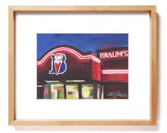 Helado de Braum por la noche, impresión artística, pintura al óleo original del estudio Quincey Turner, giclée de arte pop con comida colorida, impresión con paspartú de 20 x 25 cm