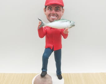 Spersonalizowana figurka rybaka z kiwającą głową: spersonalizowana figurka rybaka z żywicy
