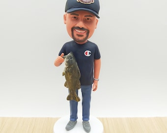 Spersonalizowana figurka wędkarska z kiwającą głową: spersonalizowany prezent dla rybaka, figurka z żywicy