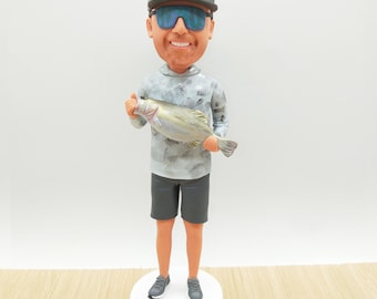 Spersonalizowana figurka rybaka z kiwającą głową: spersonalizowana figurka rybaka, żywiczna statuetka