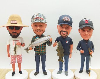 Spersonalizowana figurka wędkarska: spersonalizowany prezent dla rybaka, ręcznie malowana żywica