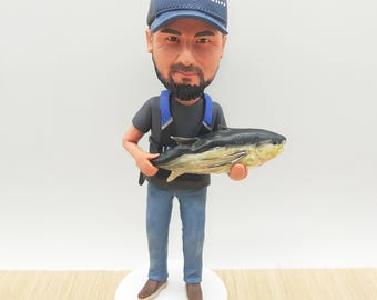 Spersonalizowana figurka wędkarska: spersonalizowany prezent z żywicy w kształcie rybaka