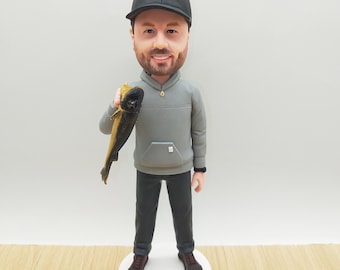 Spersonalizowana figurka rybaka z kiwającą głową: spersonalizowana figurka rybaka z żywicy