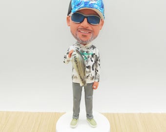 Personalizowana figurka rybaka z kiwającą głową, spersonalizowana figurka rybaka z żywicy