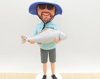 Spersonalizowana figurka rybaka z kiwającą głową, żywica, malowana ręcznie