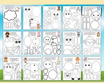 Animal Cut and Paste Crafts | 15 Printable One-Page Animal Activities for Kids | Easy Paper Crafts for Classroom or Home